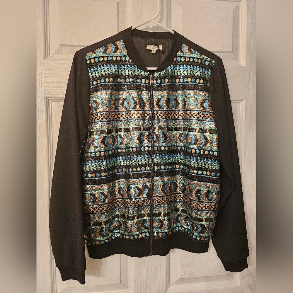 Women's OVS Black and Multicolor Patterned Jacket